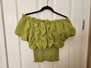 Nuevo con etiquetas Anthropologie Raga Hombro Descubierto, Top Calado, Verde (Faltan etiquetas) Mediano - Imagen 1 de 4