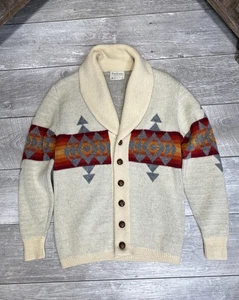Vintage 70s Pendleton Shawl Cardigan Sweater Size Med Wool Western Aztec Native - Picture 1 of 24