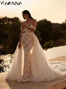 Brillante 3D Flor Sirena Largos Vestidos de Novia Tren Vestido de Novia Vestidos para Novia - Imagen 1 de 9