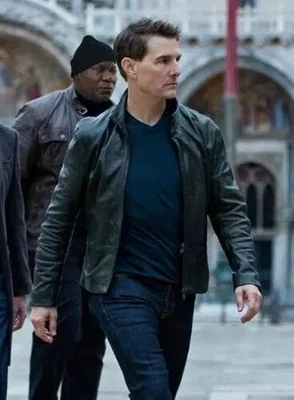 Tom Cruise Mission Impossible 7 Ethan Hunt DR1 Biker Leather Jacket - Image 1 of 4