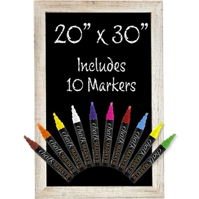 Rustic White Magnetic Wall Chalkboard Sign: Includes 10 Liquid Chalk Markers ... - Image 1 of 4