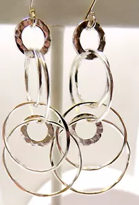 AMAZING Ippolita STERLING SILVER Drop Dangle CIRCLES FISH HOOK PIERCED EARRINGS - Picture 1 of 9