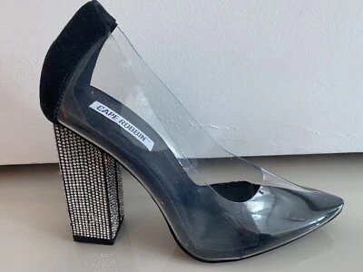 BOMBAS NEGRAS DE GAMUZA Y PVC. CON TACONES DE IMITACIÓN TALLA 6 Foto 1 de 4