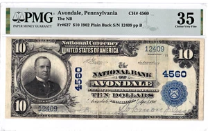 $10 1902 PB National AVONDALE Pennsylvania PA Mega Rare "4 on Census" Best Known - Picture 1 of 2
