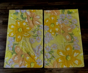 2 Vintage Fashion Manor Pillowcase Standard Yellow Flowers MUSLIN PENN PREST - Picture 1 of 7