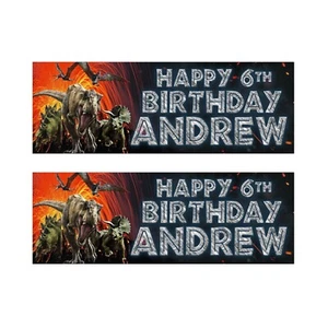 2 X Personalised Birthday Banners Jurassic Dinosaur - Picture 1 of 1