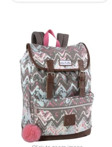 NWT Emma & Chloe Chevron Multicolor Multi Pocket Adjustable Backpack With Charm - Picture 1 of 10