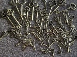 60+ Antique Bronze Vintage Skeleton Keys~ DIY~JEWELRY~ MANY SHAPES & SIZES ~ NEW - Picture 1 of 6