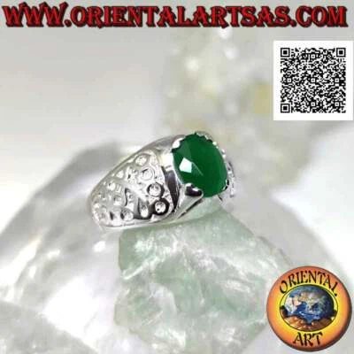 Anello in Argento 925‰ smeraldo naturale ovale incastonato e decoro floreale in  - Immagine 1 di 4