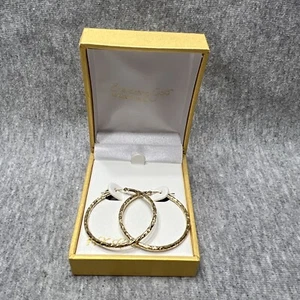 Everlasting Gold 14k Gold Textured Hoops Earrings 1.38” - Picture 1 of 7