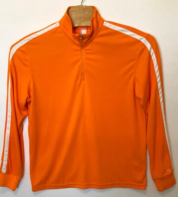 PUMA Neon Orange White Stripe 1/4 Zip Pullover Shirt Track Jacket Men's Large - Image 1 of 4