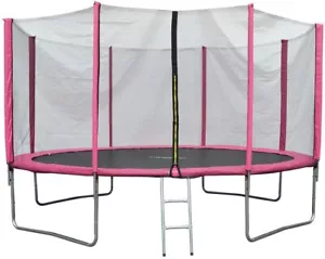 Cama elástica con postes acolchados de red de seguridad y escalera azul/rosa - 8 pies/10/12 pies - Imagen 1 de 4