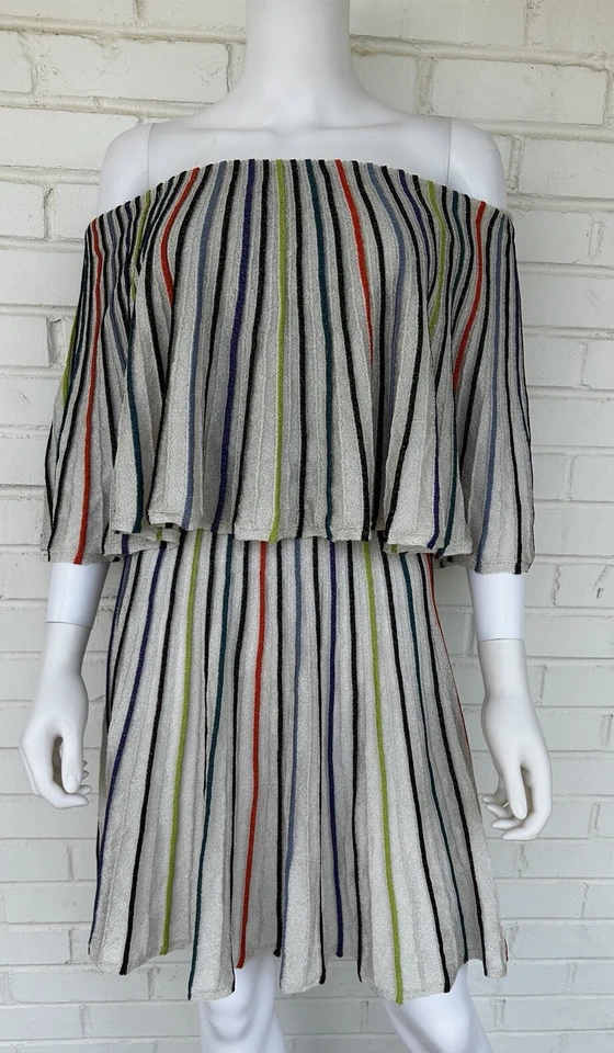 M Missoni Multicolored Stripe Flounce Knit Dress Lurex Women's Size 38 US XS - Image 1 of 4