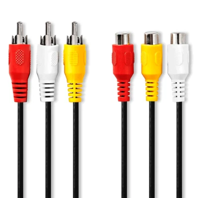 NEDIS 2 Meter Cinch Video Audio Kabel, Composite FBAS 3 x Stecker 3 x Buchse RCA AV TV