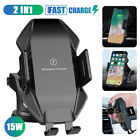Fast Wireless Car Charger Automatic Clamping Mount Air Vent Phone Holder Black