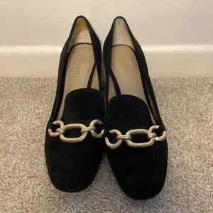 Ann Taylor Black Camilla Chained Slip On Loafer Slides Black And Gold size 6. - Picture 1 of 6