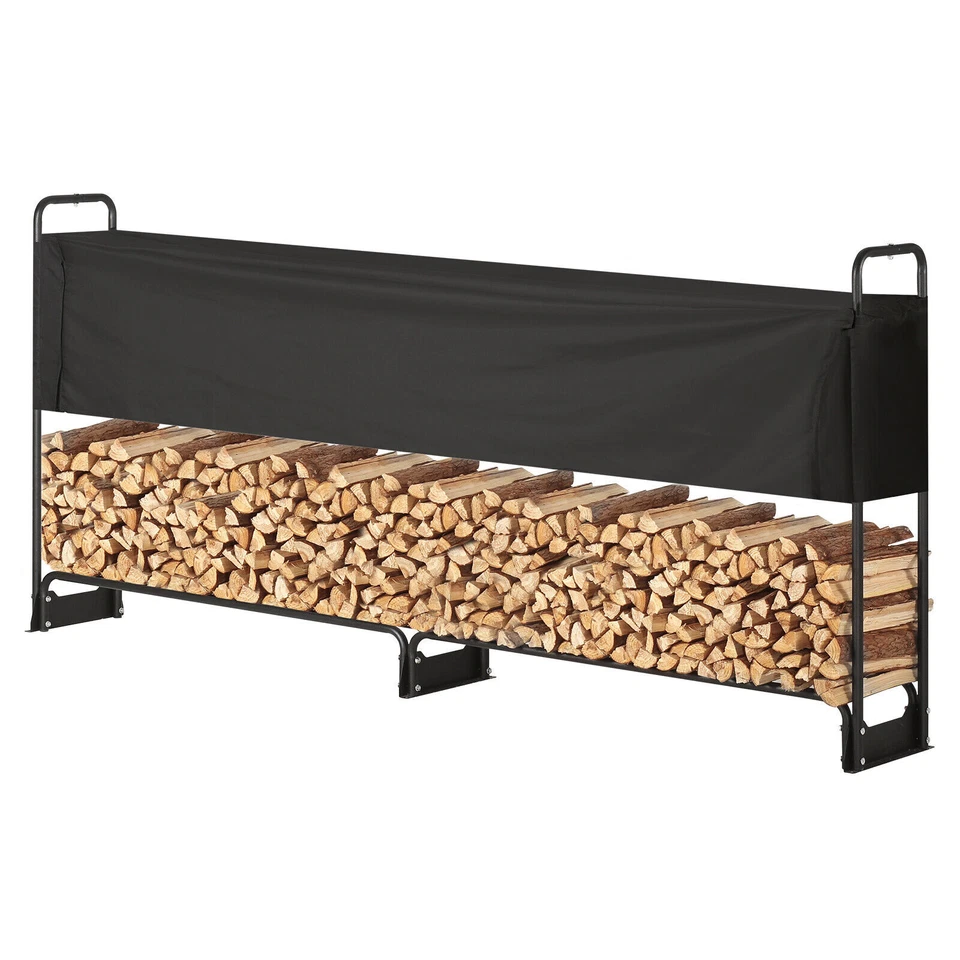 VEVOR 8.5 ft Outdoor Firewood Rack with Cover - Black