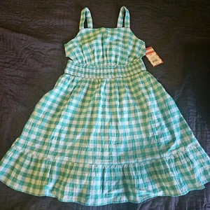 Cat And Jack Gingham Girls Sundress - Green/Teal and White Gingham Print dress - Picture 1 of 4