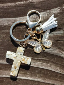 Resin Cross keychain with butterfly charm/Cross Keychain/Christian gift - Picture 1 of 1
