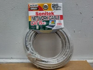 Sonitek 25 Ft. Gray Gold Plated Copper Contacts CAT-5E Computer Networking Cable - Picture 1 of 4