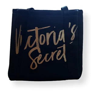 Victoria’s Secret Black Gold Insulated Beach Tote Bag Large Canvas w/ Pouch - Picture 1 of 5
