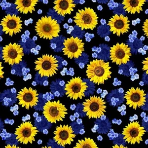 Summer Sunflowers Dreamy Black Fabric 110cm wide (per metre) - Picture 1 of 4