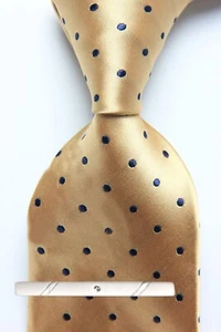New Classic Polka Dot Yellow Black JACQUARD WOVEN 100% Silk Men's Necktie Tie - Picture 1 of 5
