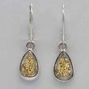 Pendientes Gota DRUZY / Druse / Drusy Cuarzo - PLATA ESTERLINA 925 Tapa Trasera #159e - Imagen 1 de 9