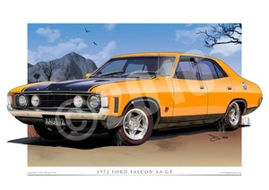 Ford XA GT Falcon Print - Classic Falcon GT Car Drawing In 13 Stunning Colours - Picture 1 of 17