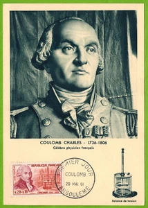 1961 - Maximumkarte 1. Tag - Coulomb Ch - Torsionswaage - Briefmarke - Yv.1297 - Bild 1 von 1