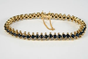 N87H10- Gold 585 14kt Tennisarmband Diamanten ca. 0,90ct Saphiren ca. 9ct - Picture 1 of 12