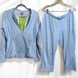 Vintage Nike Y2K Blau Trainingsanzug Set Quarter Zip Lagenlook Langarm Crop Hose L - Bild 1 von 3