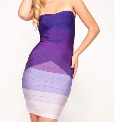 Celeb Boutique 00s S Purple Ombre Strapless Sexy Bandage Bodycon Dress Mini Club - Image 1 of 4