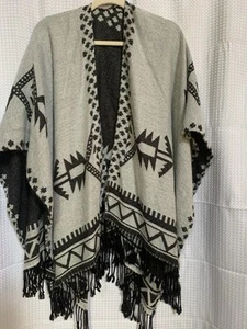Poncho azteca grande gris negro - Imagen 1 de 7