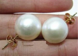 Nuevos Pendientes Redondos Blanco 11-12MM AAA Natural Mar del Sur ORO 14K - Imagen 1 de 1