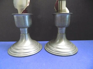 Pair of PEWTER CANDLESTICKS CANDLE HOLDERS 2051 signed PREISNER Elegant VTG - Picture 1 of 7