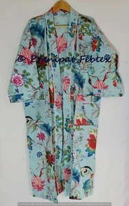 Rosa Floral Print Celeste Azul Hecho a Mano Algodón Kimono BeachCoverup Ropa ... - Imagen 1 de 4