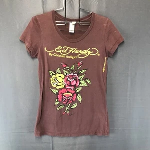 Womens Ed Hardy By Christian Audigier Y2K Roses Tattoo Style Shirt Dress Sz M - Picture 1 of 22