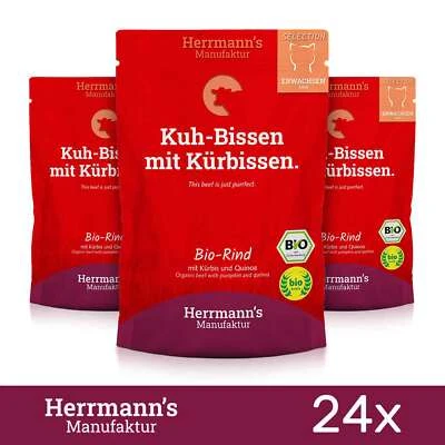 24 x Herrmanns Katzenfutter Bio Rind mit Kürbis und Quinoa Tiernahrung 100Gr - Bild 1 von 2