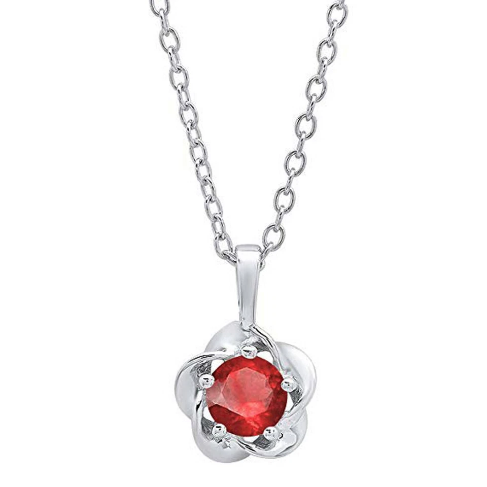 5mm Brilliant Solitaire Ruby Flower Pendant Necklace 14K White Gold Plated - Image 1 of 1