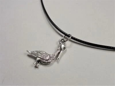 COLLAR CORDÓN CUERO NEGRO VIN & SUE PELÍCANO TONO PLATA NÁUTICO MODA PLAYA Foto 1 de 4