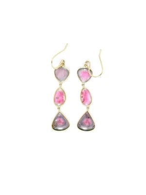 Watermelon Tourmaline Earrings Rose Cut Set In 14K Yellow Gold - Image 1 of 4