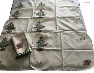 Spode cloth 8 dinner napkins & 8 placemats w embroidery Some stains on 3 mats - Picture 1 of 9