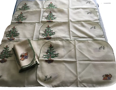 Ткань Spode 8 обеденных салфеток и 8 ковриков с вышивкой Некоторые пятна на 3 ковриках - Изображение 1 из 4