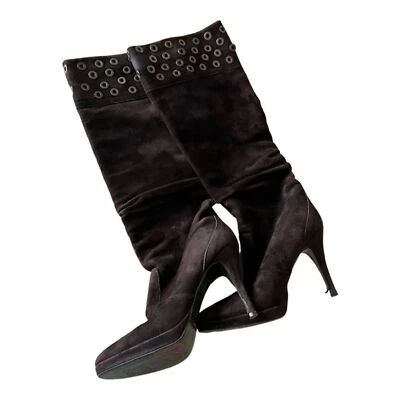 Botas Via Spiga Marrón Gamuza Tacón Medio Alto Talla 6M Foto 1 de 4