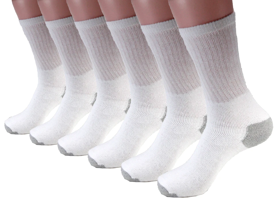 6 Pairs Mens Solid White Cotton Sports Athletic Crew Socks USA Size 10-13
