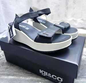 Igi&Co Gr. 38 Wedges *ECHTLEDER* Plateau Keilabsatz KLETTVERSCHLUSS Schwarz Weiß - Bild 1 von 4