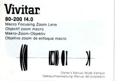 Vivitar 80-200 f/4.0 instruction manual (46 pages, 1983, 3"x4") - Image 1 of 3