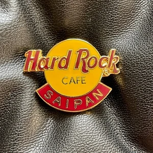 SAIPAN ISLAND🎸Hard Rock CAFE®HRC PIN☑️MINI YELLOW LOGO RED LETTERS GOLD"SAIPAN" - Picture 1 of 2