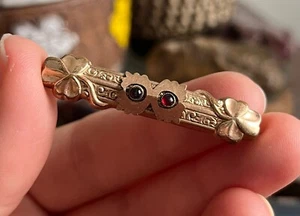 Antique Victorian Gold Filled Shamrock Bar Brooch Paste Garnets - Picture 1 of 6